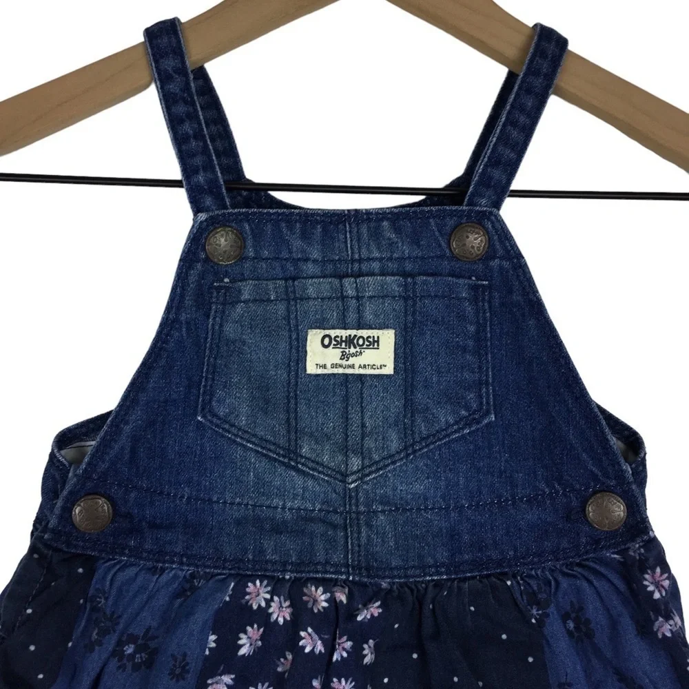 OSHKOSH Denim Patchwork Cotton Dress Floral Flowers Chambray Summer Size 2T